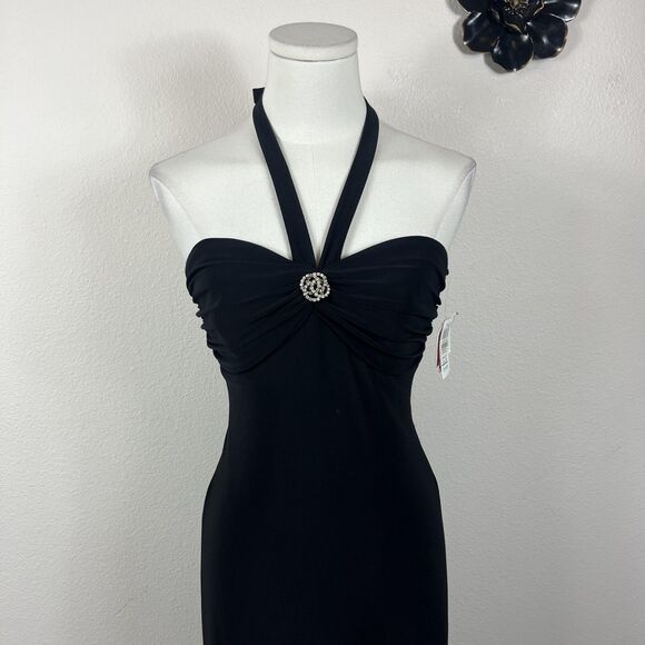 Y2K Betsy Adam Dress Womens 6 Black Halter Sweetheart Gown Rhinestone USA - Picture 3 of 12